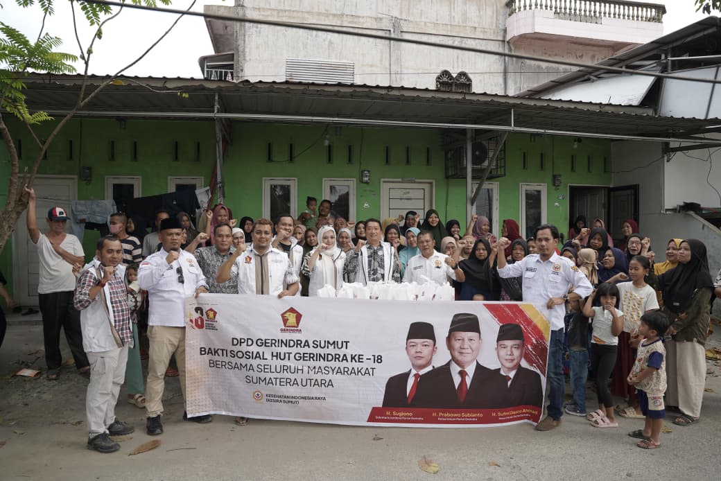HUT Gerindra ke-18, Kesira Sumut Gelar Cek Kesehatan dan Bagi Sembako