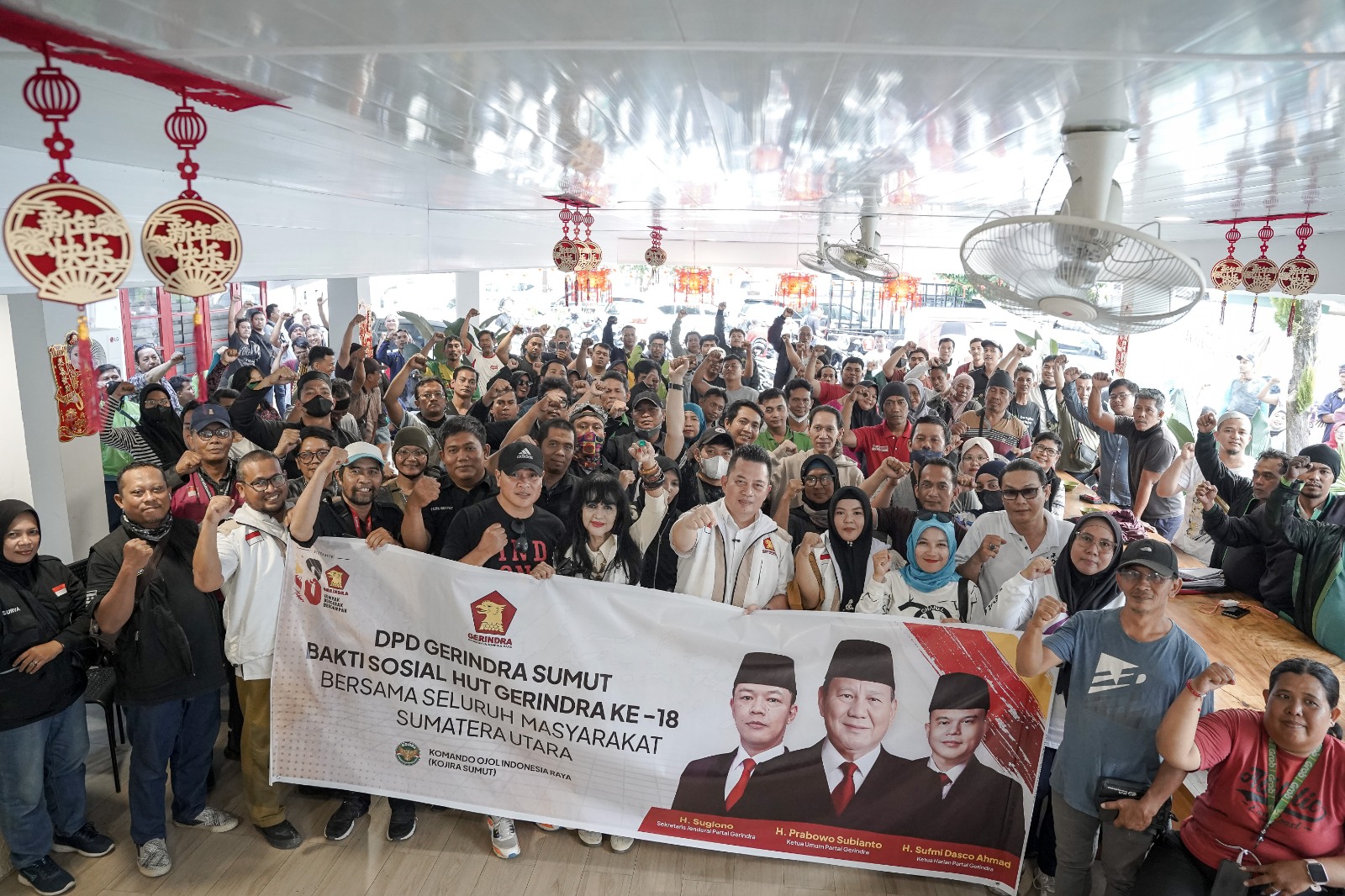 DPD Gerindra Sumut Bersama Kojira Salurkan Sembako untuk Ojol di HUT ke-18 Partai Gerindra