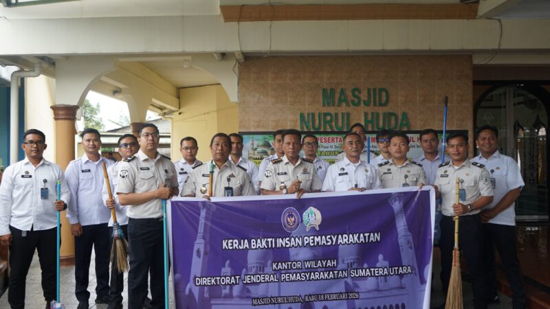 Wujud Kepedulian Sosial, Kanwil Ditjenpas Sumut Kerja Bakti di Masjid Nurul Huda Jelang Ramadhan 1447 H/2026