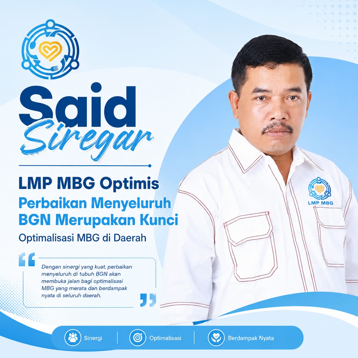 Said Siregar Yakin Perbaikan Menyeluruh BGN Merupakan Kunci Optimalisasi MBG