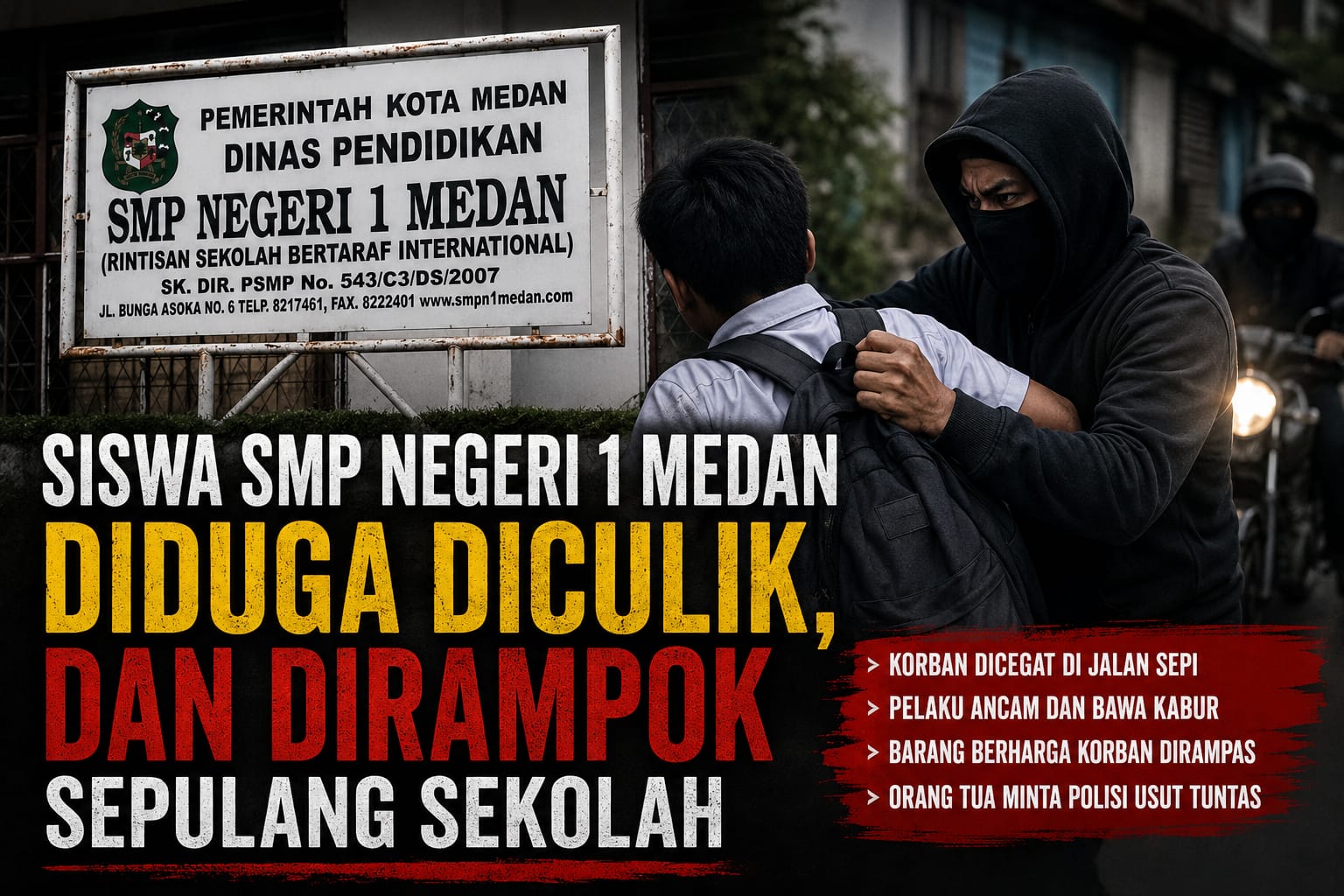 Siswa SMP Negeri 1 Medan Diduga Diculik, dan Dirampok Sepulang Sekolah