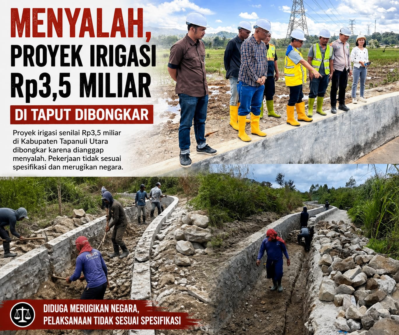 Menyalah, Proyek Irigasi Rp3,5 Miliar di Taput Dibongkar