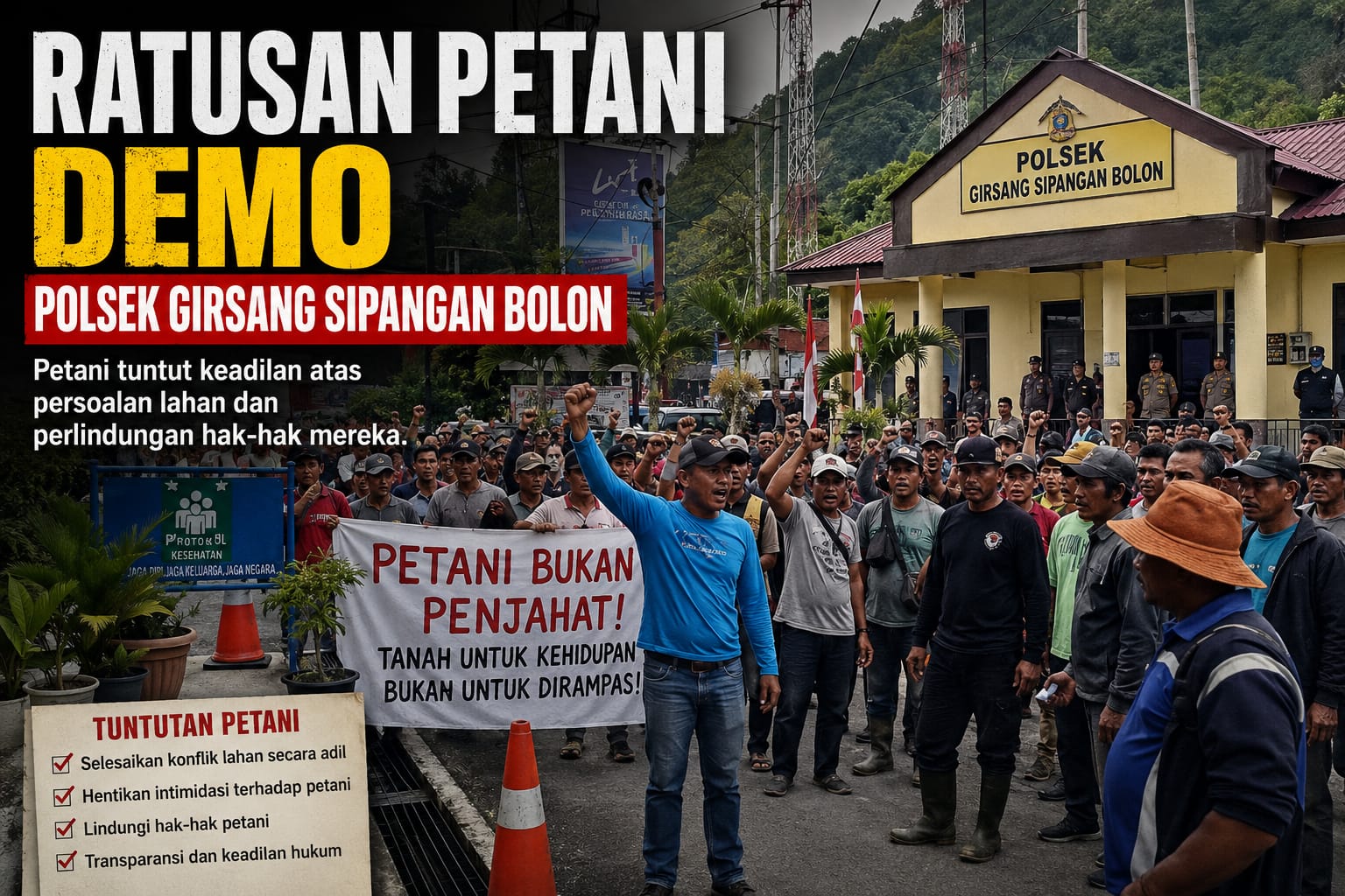 Ratusan Petani Demo Polsek Girsang Sipangan Bolon  