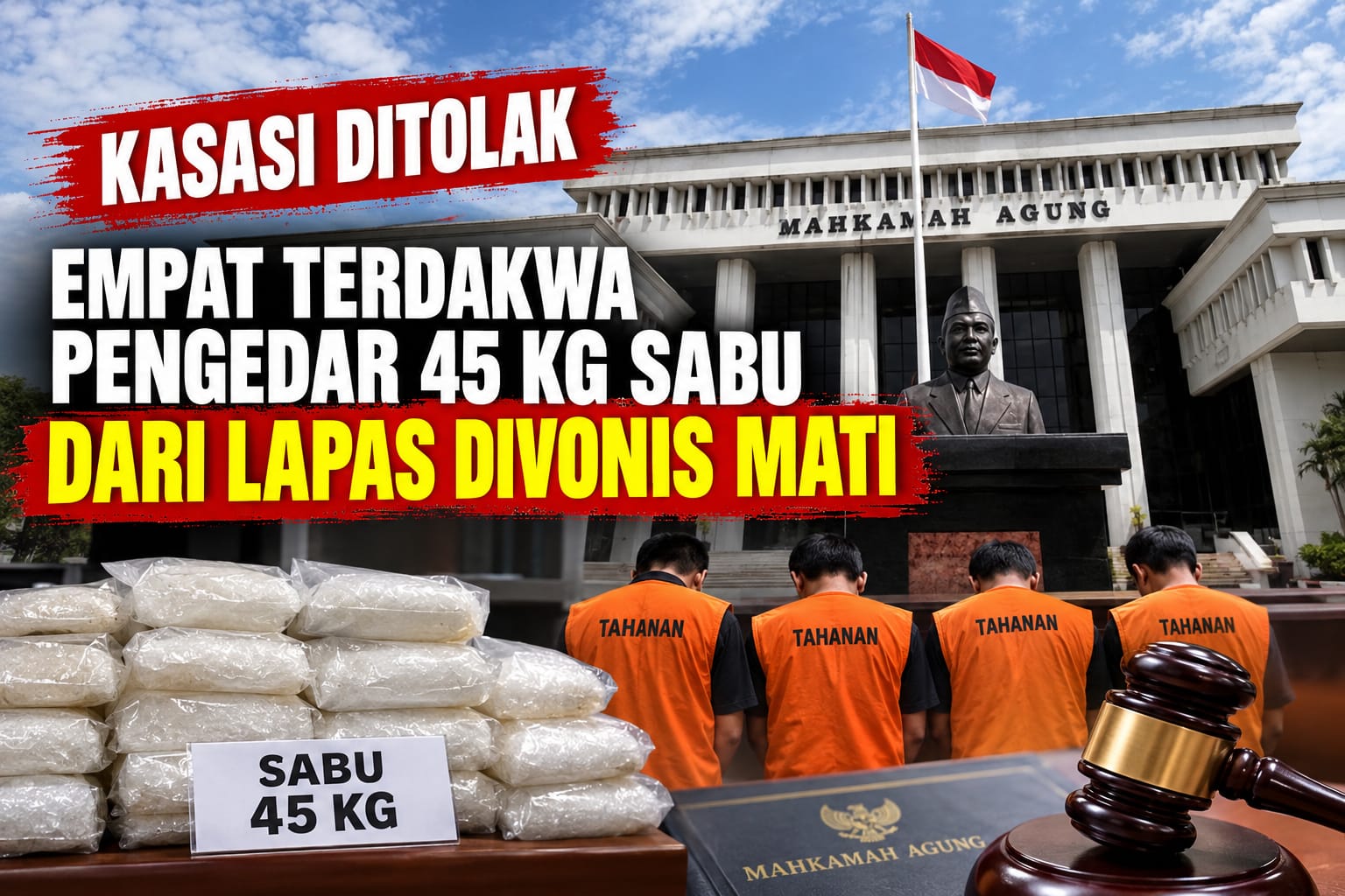 Kasasi Ditolak, Empat Terdakwa Pengedar 45 Kg Sabu dari Lapas Divonis Mati