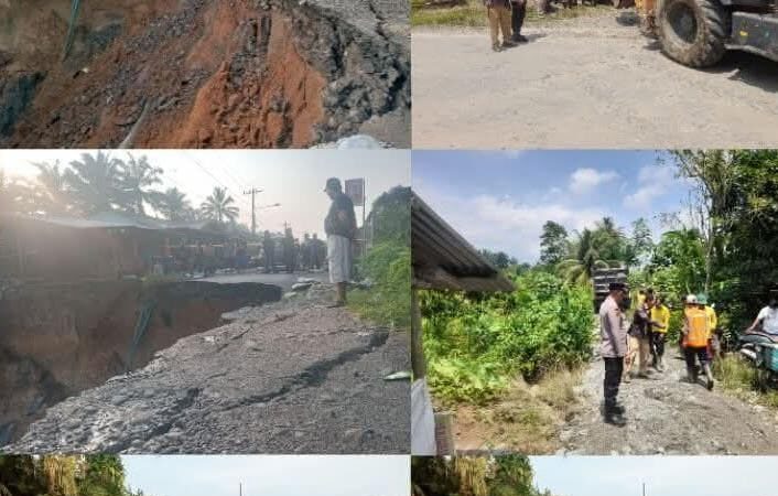 Tanggap Bencana Tanah Longsor di Desa Tiga Juhar, Polsek STM Hulu Bantu Aktifkan Jalur Alternatif