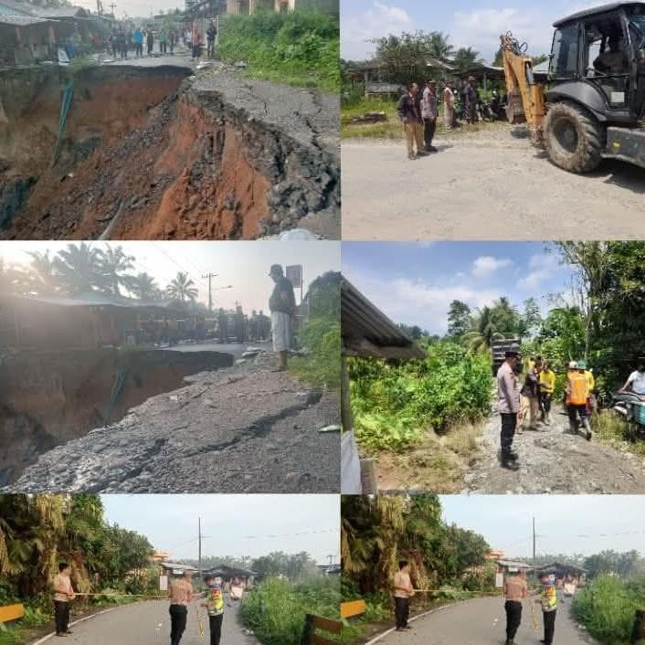 Tanggap Bencana Tanah Longsor di Desa Tiga Juhar, Polsek STM Hulu Bantu Aktifkan Jalur Alternatif