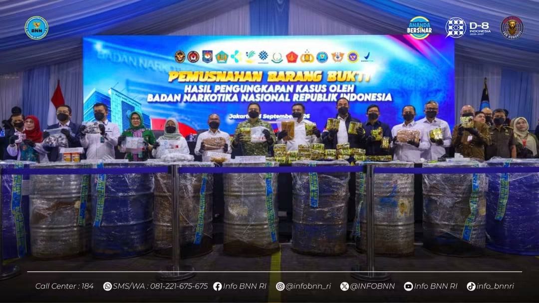BNN RI Musnahkan Barang Bukti dari 12 Kasus Narkotika, 25 Tersangka Diamankan