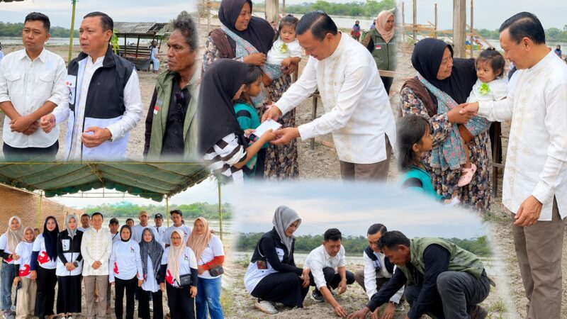 Satu Kegiatan, Dua Kepedulian: PSI Sergai Tanam Pohon dan Berbagi untuk Warga Teluk Mengkudu