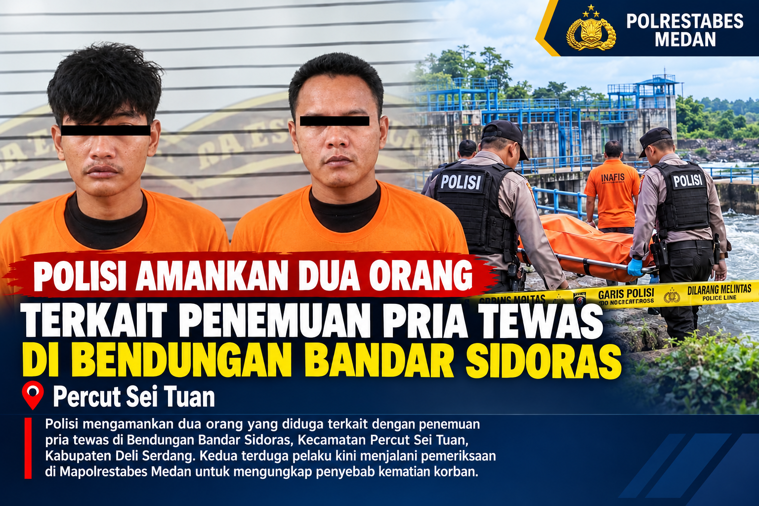 Polisi Amankan Dua Orang terkait Penemuan Pria Tewas di Bendungan Bandar Sidoras
