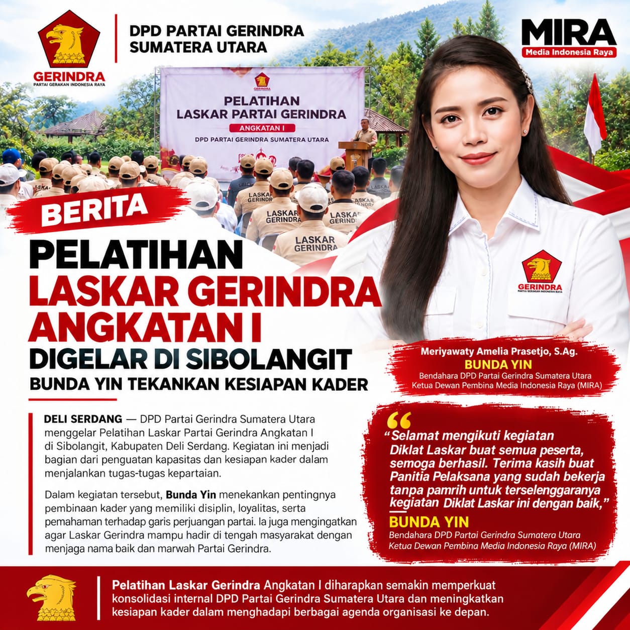 Bunda Yin Sebut Pelatihan Laskar Gerindra Cara Terbaik Kaderisasi