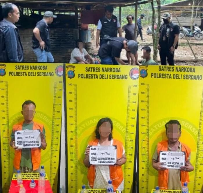 Polresta Deli Serdang bersama BNNK Deli Serdang Gelar Operasi Sarang Narkoba di Biru-Biru, Tiga Orang Diamankan