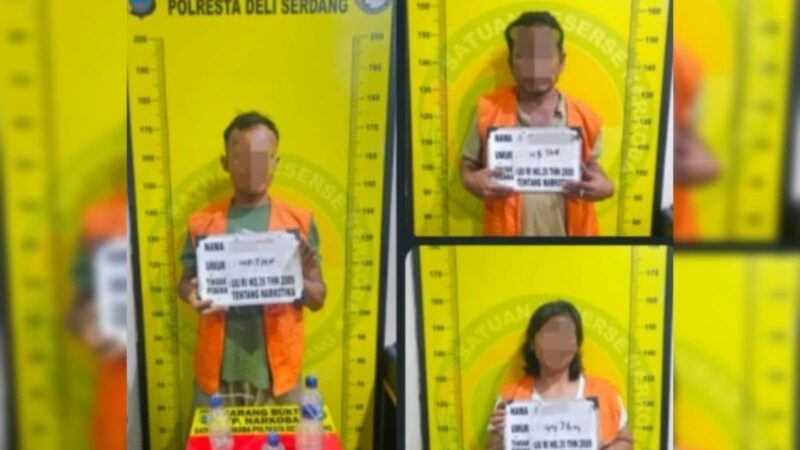 Polresta Deli Serdang dan BNNK Amankan Tiga Orang Terkait Sabu di Biru-Biru