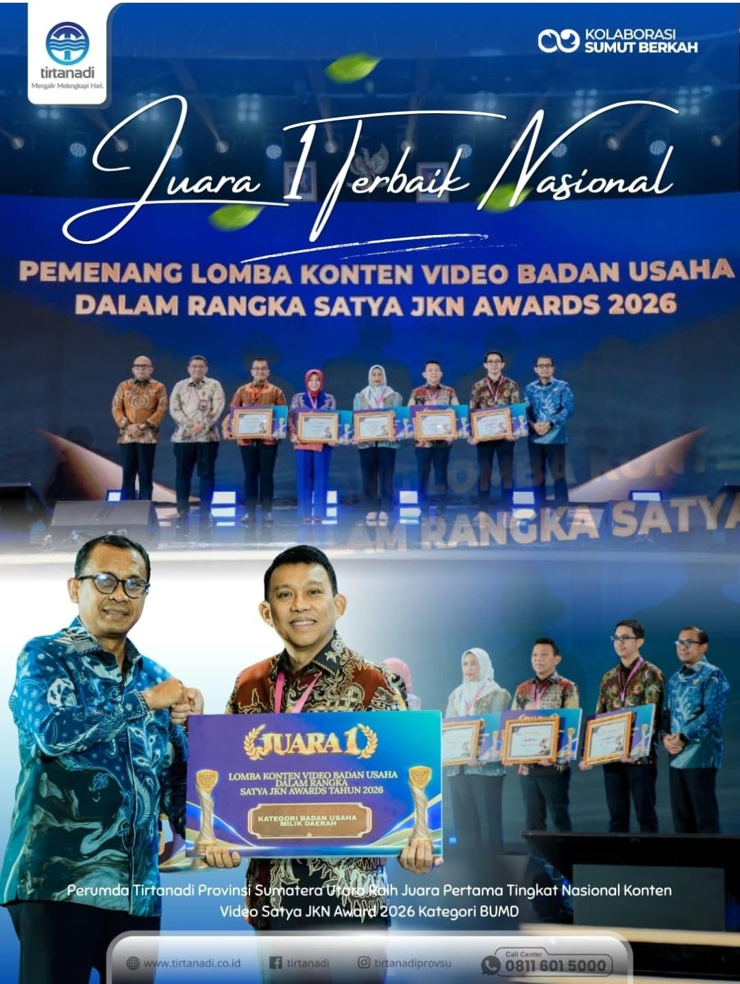 Perumda Tirtanadi Raih Juara Pertama Konten Video Satya JKN Award 2026